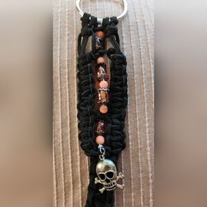 HANDMADE LEATHER LACES BEADS SKULL CHARM KEYCHAIN